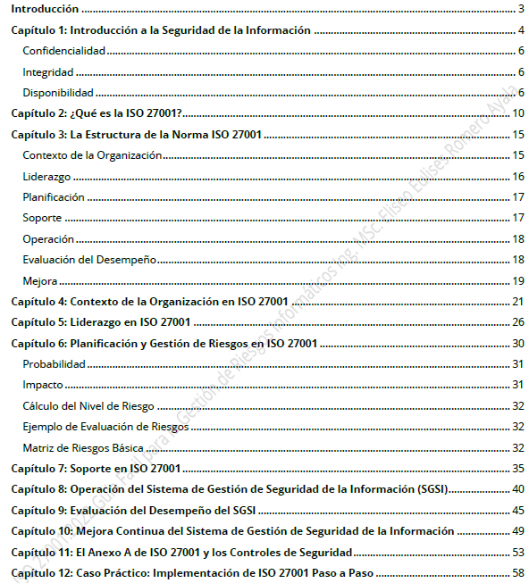 Indice del libro ISO 27001
